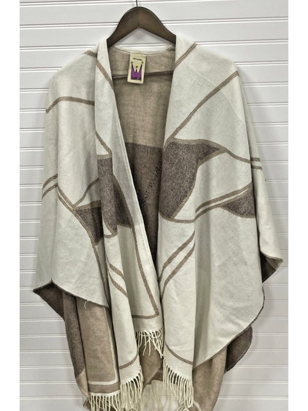 Anthony Original Multicolor Brown Ivory Plaid Open Shrug Sweater Shawl One Size